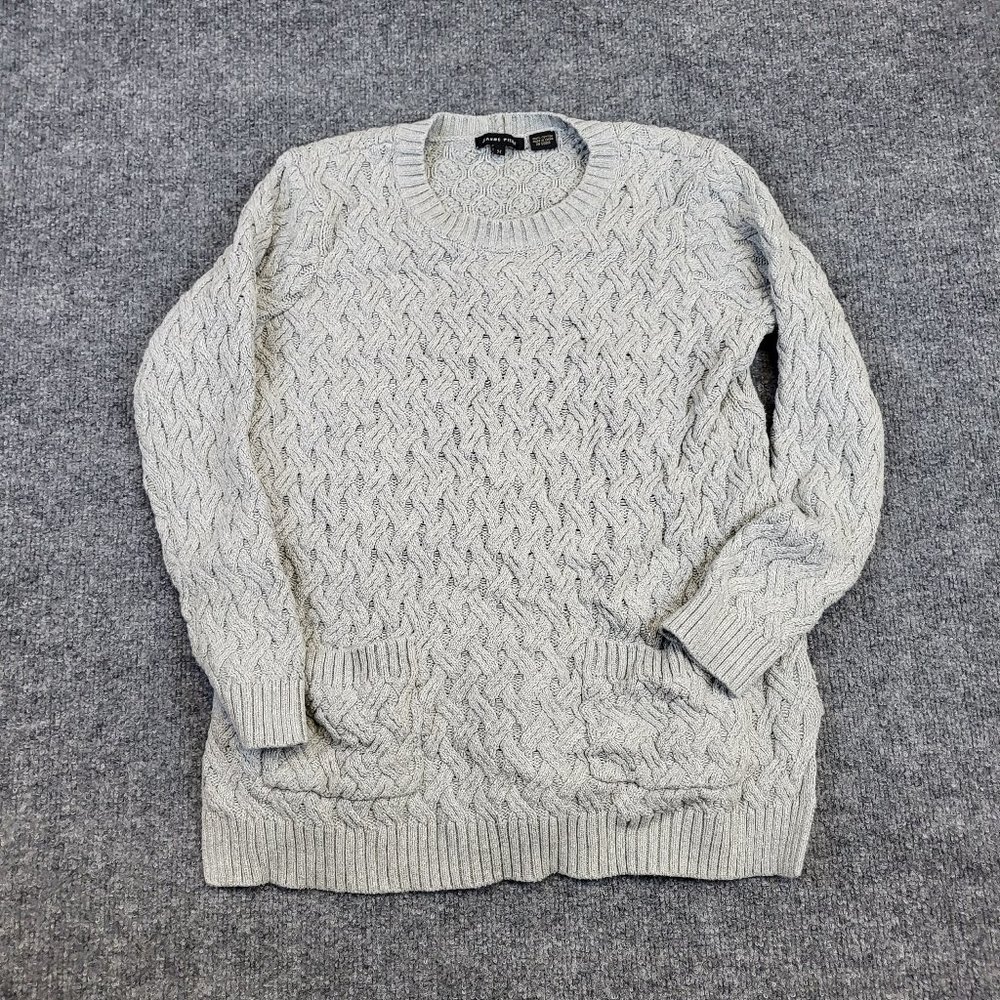 Jeanne Pierre Women Cable Knit Cotton Sweater GREY Womens Size MED
